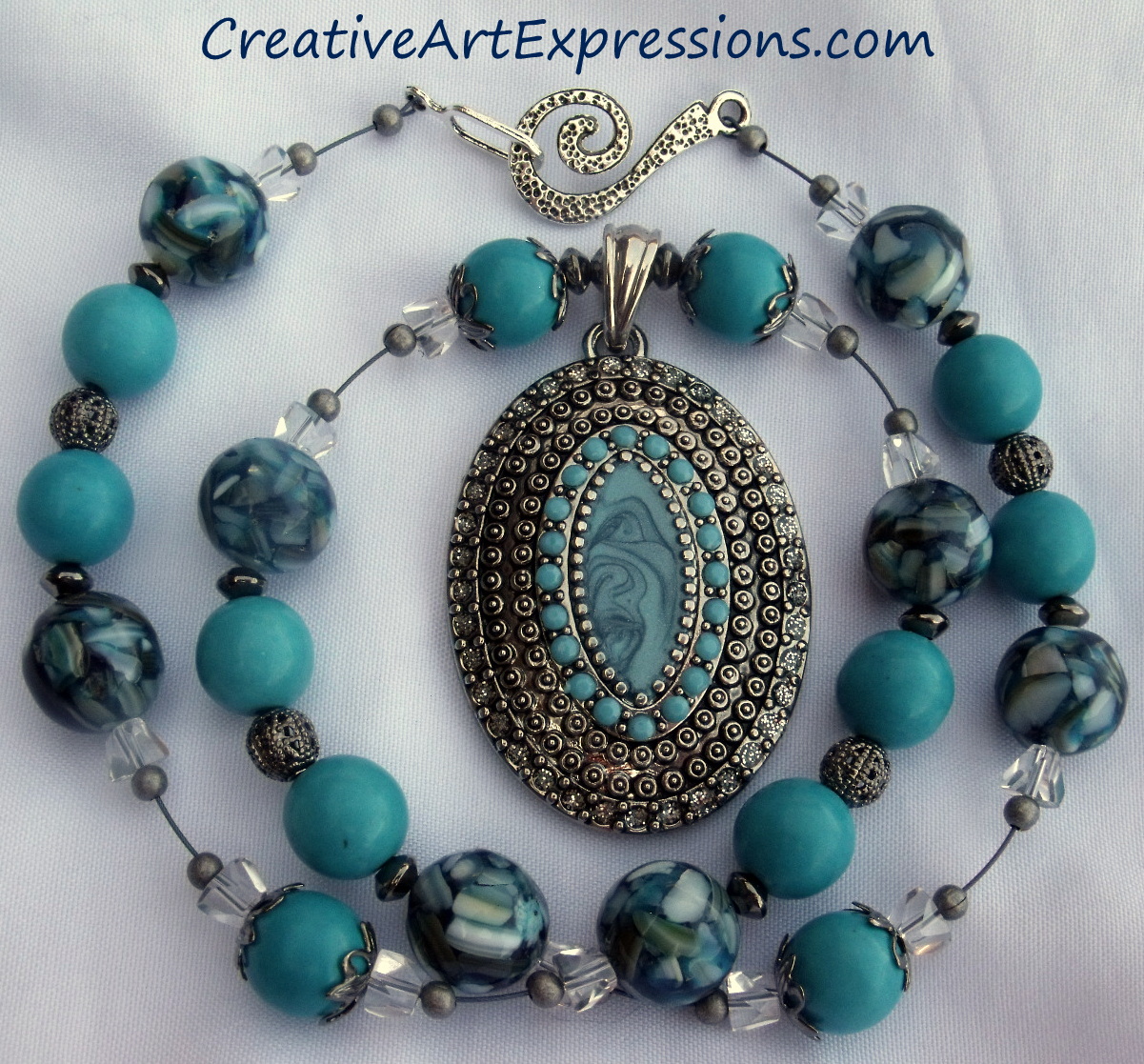 Creative Art Expressions Handmade Turquoise & Silver Necklace Jewelry 